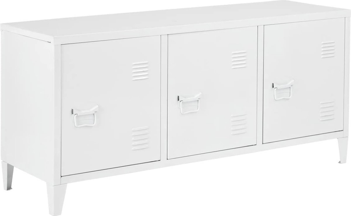 en.casa TV meubel Kotka 113x40x58 cm staal met 3 deuren wit [en.casa]