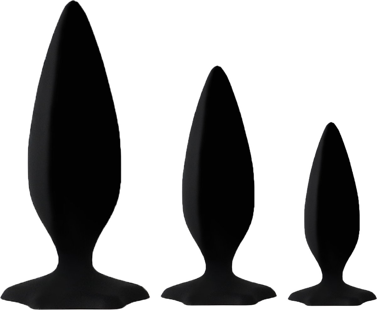 Goedkoopste Cupitoys® Siliconen buttplug set - Puntig - Zwart - Sex toys voor vrouwen - Sex toys voor mannen - Buttplugs