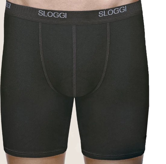 Zwarte Sloggi boxershort met grijze elastische tailleband met logo.