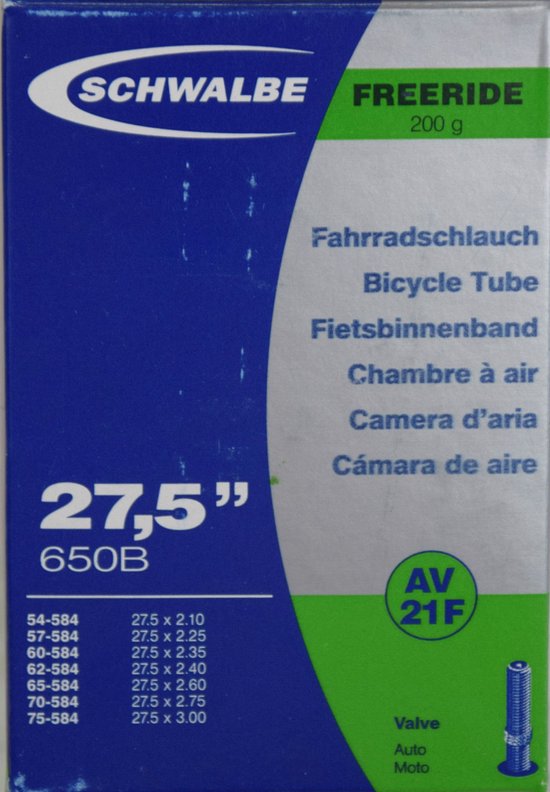 Schwalbe Binnenband AV21F - 27.5/27.5+ inch - 54/75-584 - 27.5 x 2.1-3 inch - 40 mm - AV - Butyl rubber - Zwart