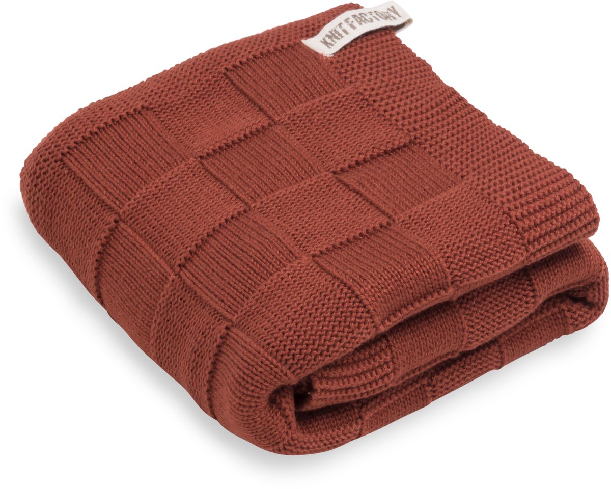 Knit Factory Gebreide Handdoek Ivy - Handdoek badkamer - Roest - Rood - 50x100 cm - Katoen