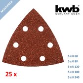 KWB schuurschijf Delta 93 x 93 mm - 5x K60, 5x K80, 5x K120, 5x K180 en 5x K240 - Klittenbandhechting - Voordeelpack 25 stuks