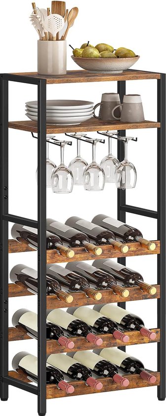 SMIBUY bamboe wijnrek, 20 flessen display houder, 5-tier vrijstaande opbergplanken voor keuken, bijkeuken, kelder, bar (donkerbruin