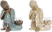 Decoratieve figuren DKD Home Decor Kristal Gouden Boeddha Groen Hars Orientaals (17 x 14,5 x 23,7 cm) (2 Stuks)