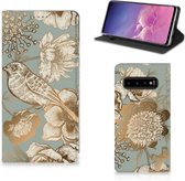 Smart Cover geschikt voor Samsung Galaxy S10 Vintage Bird Flowers