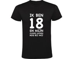 Ik ben 18 en mijn ouders wonen nog bij mij Heren T-shirt | volwassen | zelfstandig | grappig | jarig | verjaardag