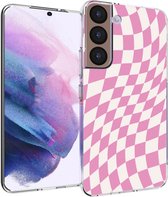 Samsung Galaxy S22 Hoesje Siliconen - iMoshion Design hoesje - Roze / Retro Pink Check