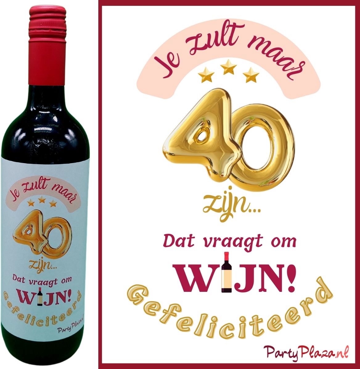 Wijnetiket 40 jaar - Wijnlabel 40e Verjaardag - Flesetiket wijn cadeau