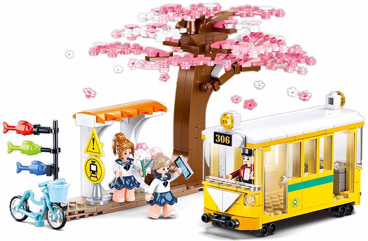 Sluban girls dream tramhalte bouwspeelgoed kinderen vanaf 6 jaar - constructiespeelgoed modelbouw - bouwdoos met 347 bouwstenen en 3 minifiguren - m38-b1018