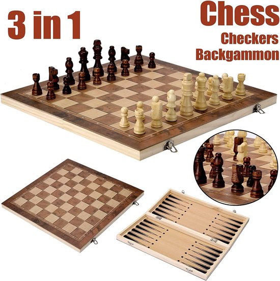 Afbeelding van het spel Borvat® | Schaak-backgammon klapcassette hout 29x29 | 3 in 1