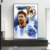 Allernieuwste.nl® Canvas Schilderij Messi Wint WK Voetbal - Voetbal Wereldkampioen 2022 - kleur - 50 x 70 cm
