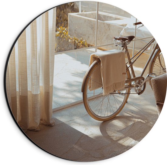 WallClassics - Dibond Muurcirkel - Fiets als Decoratiestuk in Huiskamer - 20x20 cm Foto op Aluminium Muurcirkel (met ophangsysteem)