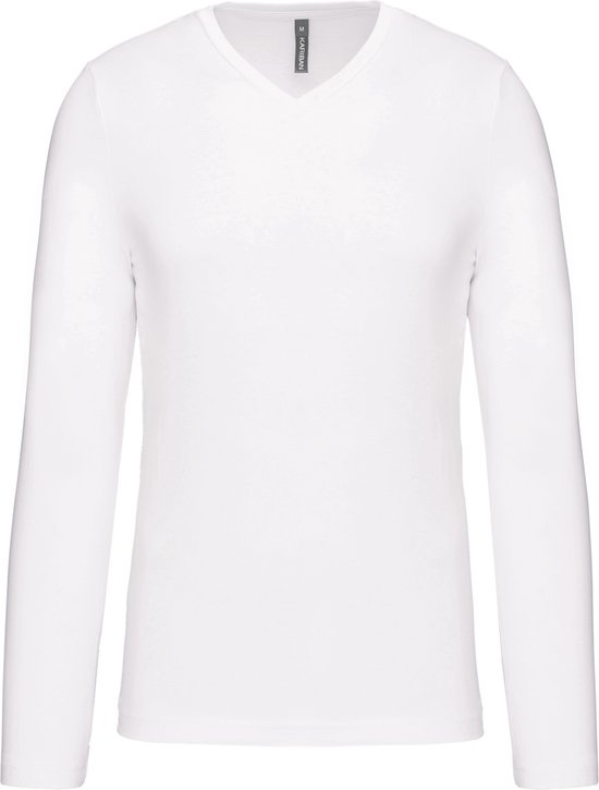 Herenshirt met lange mouwen en V-hals White - XXL