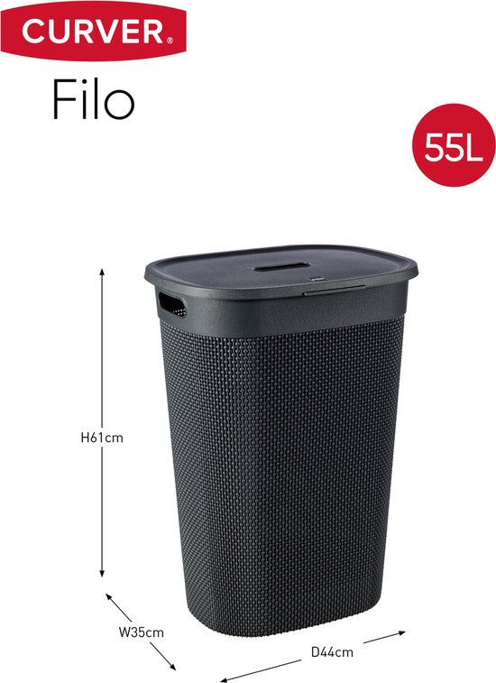 Curver Filo Wasmand met deksel 55L - 2 stuks - Antraciet