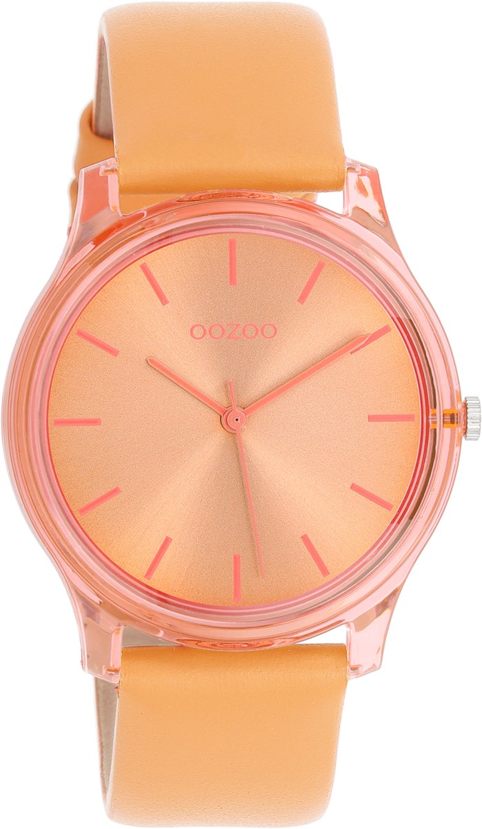 OOZOO Timepieces - Oranje horloge met mango leren band - C11141