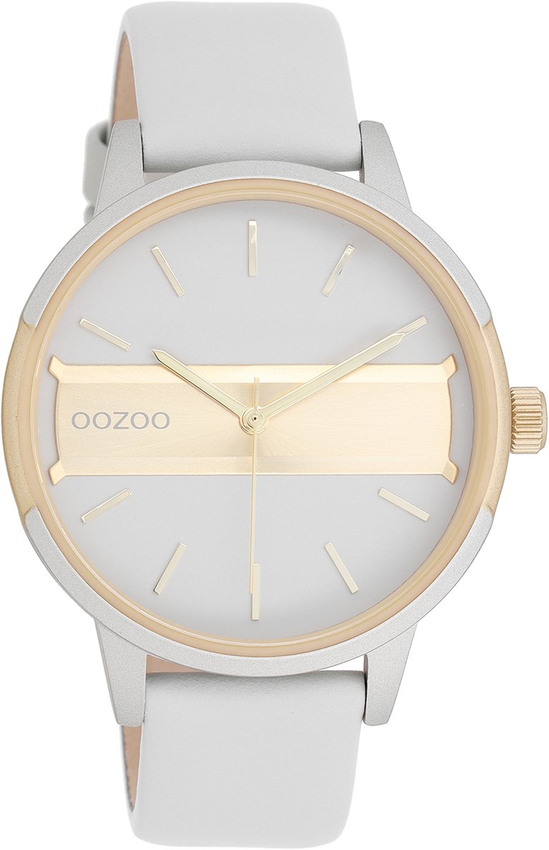OOZOO Timepieces - Licht grijs-champagne horloge met licht grijze leren band - C11152