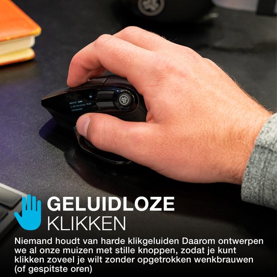 JLab Epic Computermuis – Bluetooth Muis Draadloos - Ergonomische Muis Rechtshandig – USB C Oplaadbaar - Verbindt 3 devices tegelijkertijd – Stille Clicks – Infinity Scroll – 4 Maanden Batterijduur – Draadloze Dongle