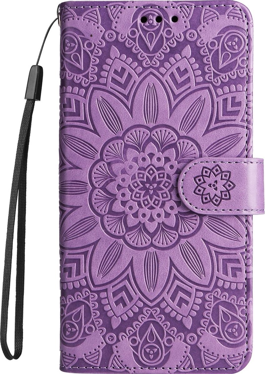 Mobigear Telefoonhoesje geschikt voor OPPO A17 Hoesje | Mobigear Sunflower Bookcase Portemonnee | Pasjeshouder voor 3 Pasjes | Telefoonhoesje voor Pinpas / OV Kaart / Rijbewijs - Paars