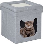 Relaxdays kattenmand poef - kattenhuis stof - kattenholletje - inklapbaar kattenmeubel