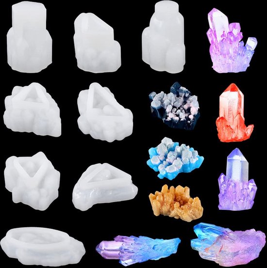 8 Stuks Kristal Cluster Hars Mallen Crystal Resin Molds Edelsteen Siliconen Mallen Ijsberg Epoxy Gietvorm voor DIY Kaars Desktop Ornament