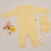 ENEK Combishort avec pieds-2 Pièces-bébé bonnet noeud lapin-jaune-taille 50-56-100% coton bio avec certificat GOTS