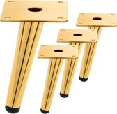PrimeMatik - Set van 4 taps toelopende meubelpoten met antislipbescherming 15cm goudkleurig