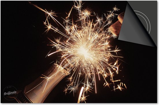Bouteille de champagne avec des feux d'artifice festifs et un bouchon.