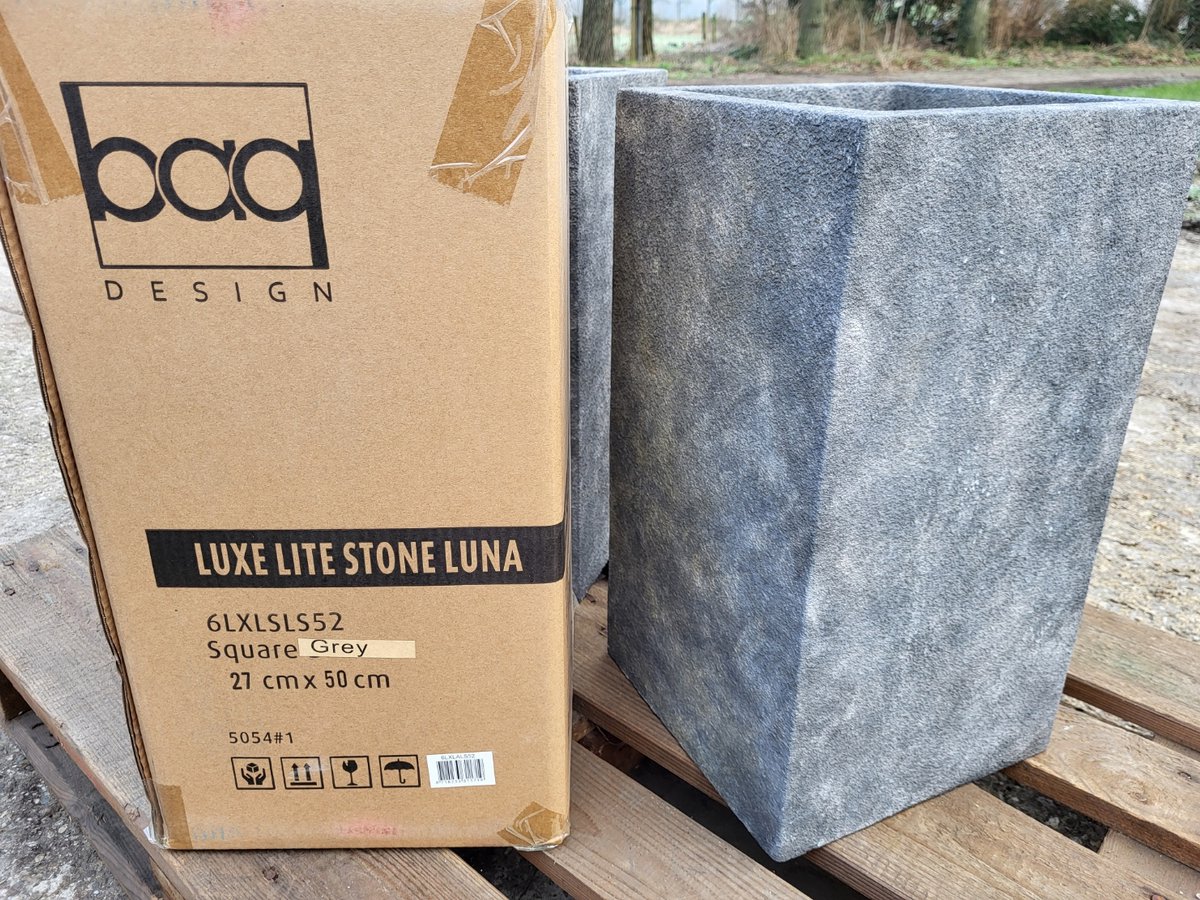 Plantenpot Luxe Stone Grey Luna 27x27x50 cm Bloembak Winterhard voor buiten