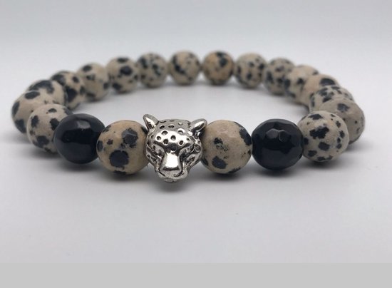 L- onca Armband - Kralen armband - gemstones Dalmation Jaspis - natuursteen - Cadeau voor hem/haar