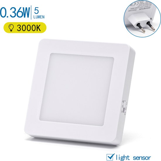 Stekkerlamp - Nachtlamp met Dag en Nacht Sensor - 0.36W - Warm Wit 3000K - Vierkant - Mat Wit - Kunststof - Aigostar