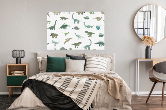 Affiche enfants - Peinture pour enfants - Décoration murale chambre d'enfant - Dinosaurus - Vert - Garçons - Marron - Enfant - Motifs - 120x90 cm - Affiche chambre d'enfant