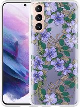 Hoesje Geschikt voor Samsung Galaxy S21 Purple Flowers