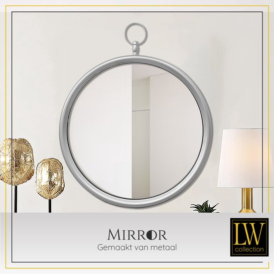 LW Collection miroir mural avec crochet argent rond 60x79 cm métal - grand  miroir... | bol