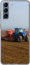 Geschikt voor Samsung Galaxy S21 hoesje - Tractor - Blauw - Mist - Siliconen Telefoonhoesje