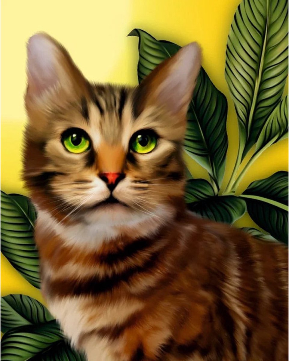 Diamond painting op kader "Green-eyed kitten" 40x50 cm Ronde Steentjes