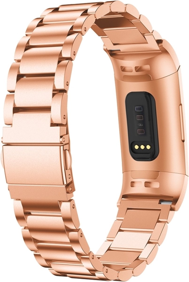 Stalen bandje - RVS - geschikt voor Fitbit Charge 3 / Charge 4 - rosegoud