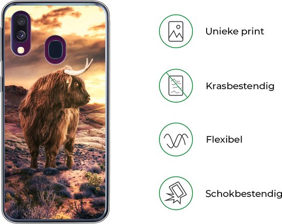 Coque Samsung Galaxy A40 - Highlander écossais - Horizon - Paysage - Coque de téléphone en Siliconen