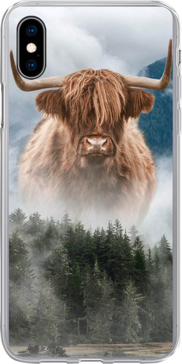 Geschikt voor iPhone Xs Max hoesje - Schotse hooglander - Koeien - Mist - Siliconen Telefoonhoesje