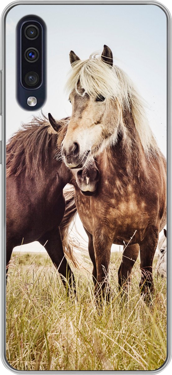 Geschikt voor Samsung Galaxy A50 hoesje - Paarden - Gras - Lente - Siliconen Telefoonhoesje