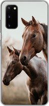 Geschikt voor Samsung Galaxy S20 hoesje - Paarden - Natuur - Bruin - Siliconen Telefoonhoesje