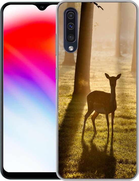 Coque Samsung Galaxy A50 - Cerfs - Soleil - Arbres - Étui de téléphone en Siliconen