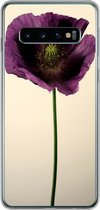 Geschikt voor Samsung Galaxy S10 hoesje - Close-up van een paarse Klaproos - Siliconen Telefoonhoesje