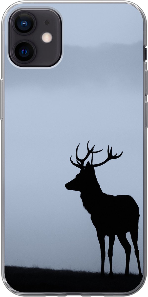 Telefoonhoesje Geschikt voor iPhone 12 mini hoesje - Hert - Mist - Silhouet - Siliconen Telefoonhoesje Telefoonhoesje