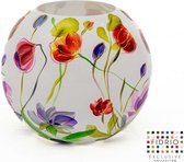 Design Vaas Bolvase flowers - Fidrio HANDPAINTED - glas, mondgeblazen bloemenvaas - diameter 25 cm