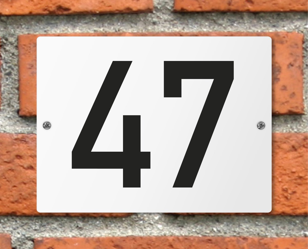 Huisnummerbord wit - Nummer 47 - standaard - 16 x 12 cm - schroeven - naambord - nummerbord - voordeur