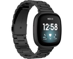 By Qubix - Compatible Fitbit bandje - geschikt voor Fitbit Versa 3/4 & Sense 1/2 metalen schakelbandje - Zwart Smartwatchbandje bandje Armband Polsband Strap Band Watchband