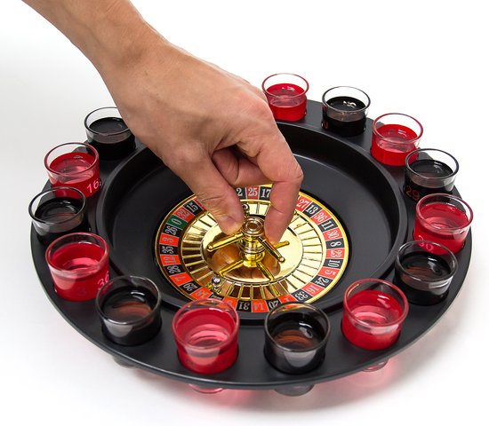 Thumbnail van een extra afbeelding van het spel Relaxdays 10x drankspel roulette - partyspel - shotglaasjes - alcohol roulette - draairad