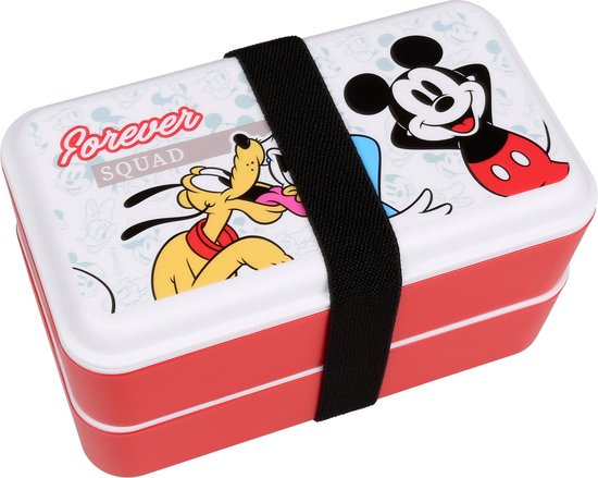 Disney Mickey Mouse - 2x boîte de nourriture fraîche blanc-rouge, boîte à pain 5x5x18,5 cm