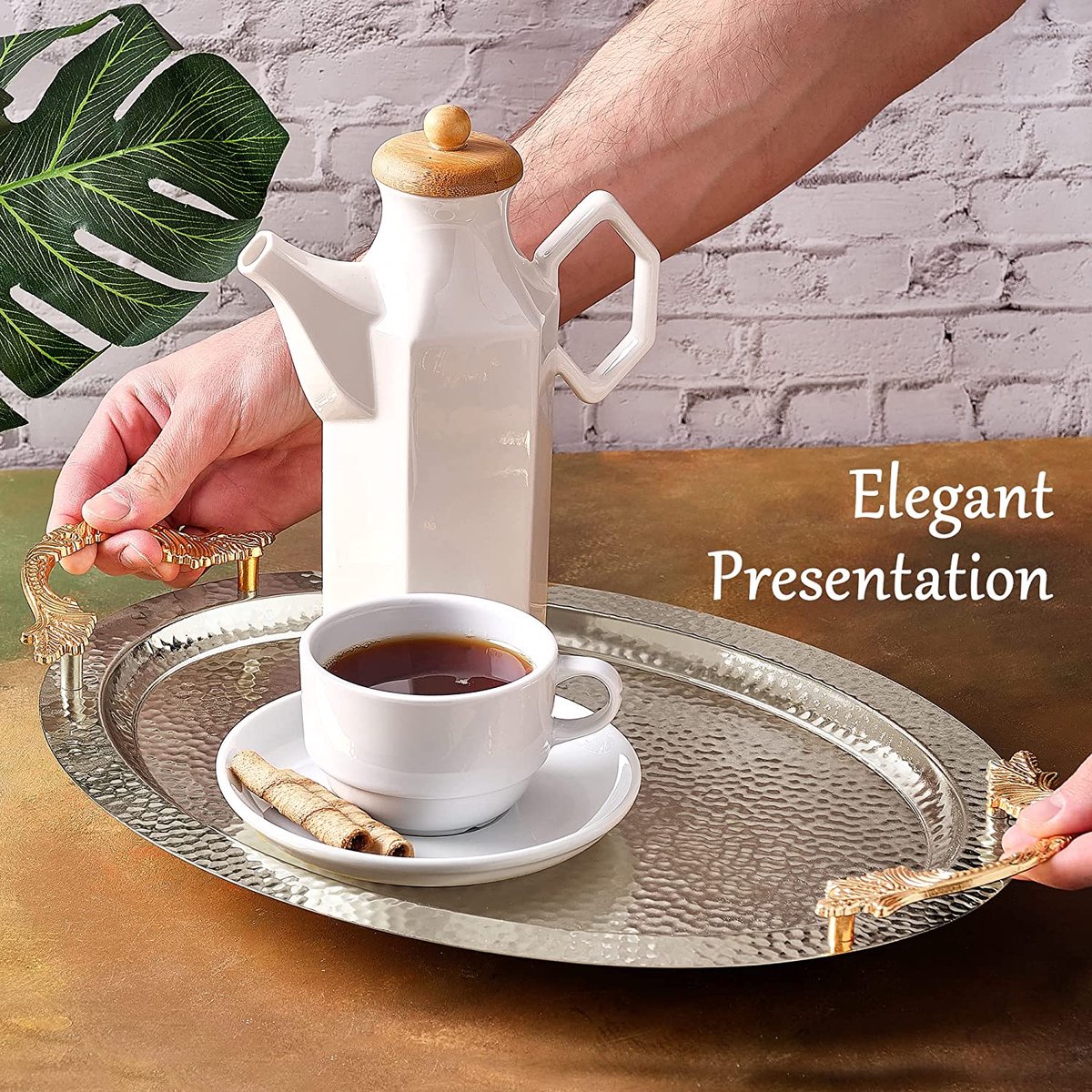 Plateau De Service De Style Nordique, Avec Poignées Plateau De Vanité Rond Pour Salon De Bureau