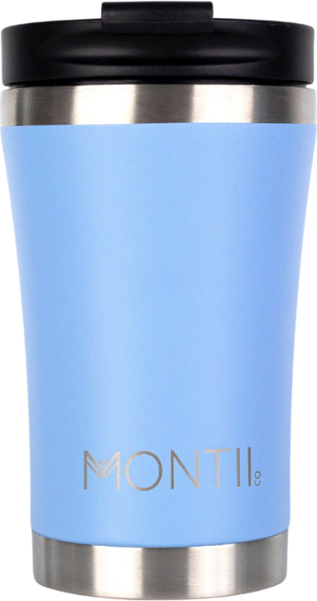 MontiiCo Regular Koffie beker - met deksel - dubbelwandig RVS - 350ml - Sky blauw